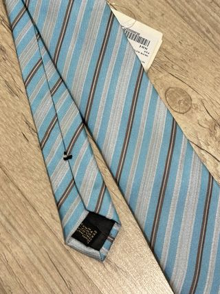 Corbata Seda Rayas Azul y Gris