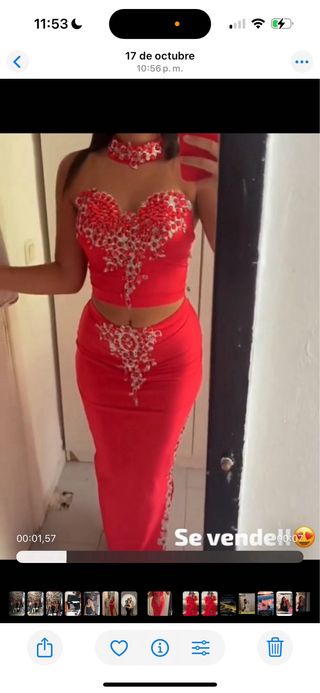 Vestido de fiesta rojo con pedrería