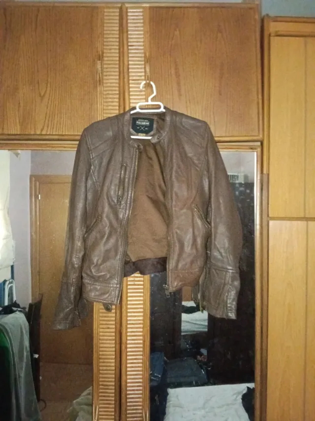 Chaqueta semi piel mujer marrón