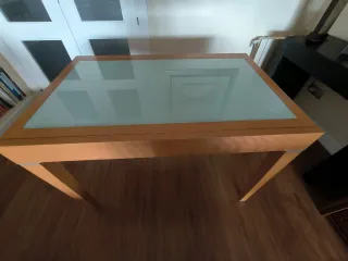 Mesa extensible cristal y madera