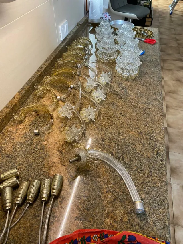 Lampadario Murano fatto a mano oro trasparente