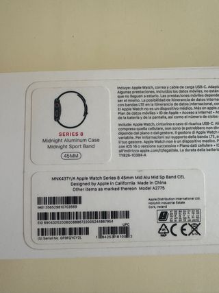 Apple Watch Serie 8 GPS+Cel 45mm Negro