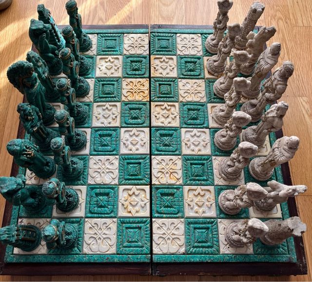 Ajedrez Artesano Malaquita Azteca Conquistadores