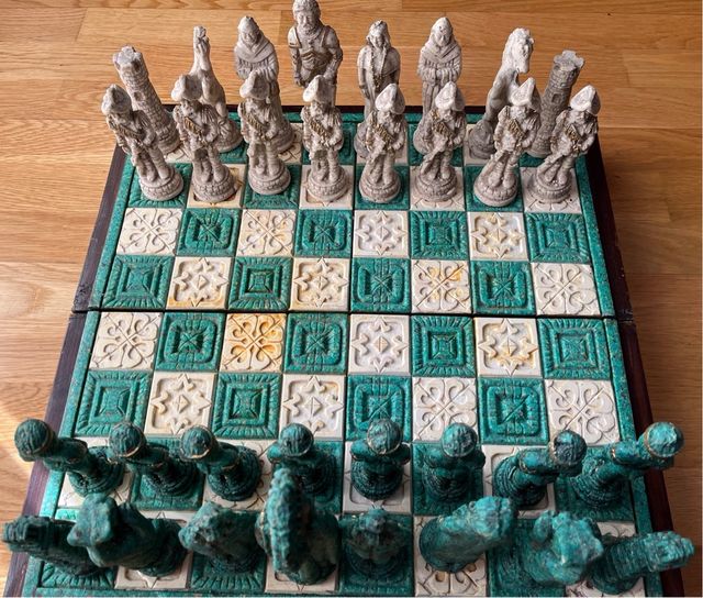 Ajedrez Artesano Malaquita Azteca Conquistadores