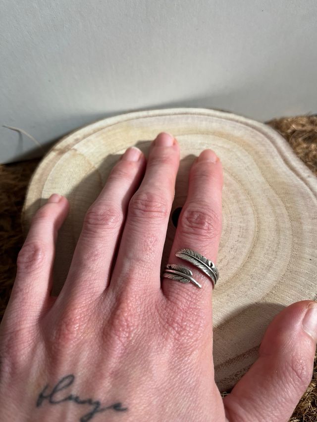 Anillo Pluma Plata Ajustable