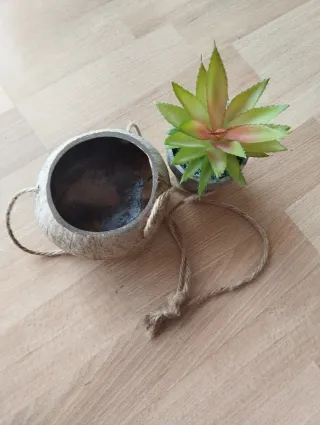 Macetero colgante coco con planta