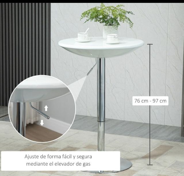 Mesa de bar redonda plateada y blanca