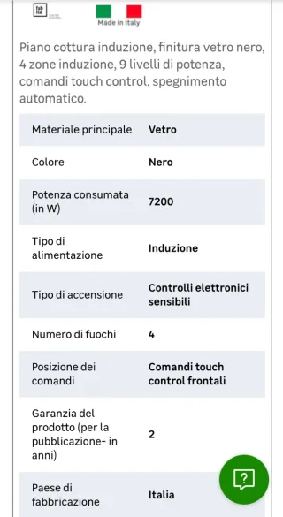 Piano cottura induzione FABITA 77 cm NUOVO