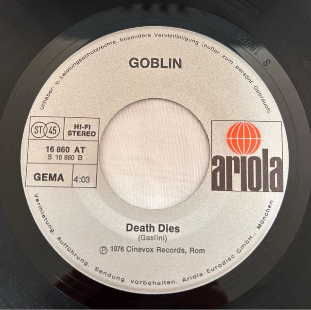 Profondo Rosso Goblin Vinile 45 Giri Ariola