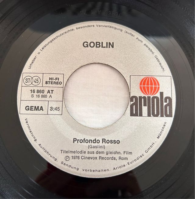 Profondo Rosso Goblin Vinile 45 Giri Ariola