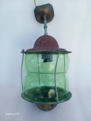 Lampadario Rame e Vetro Verde H39cm