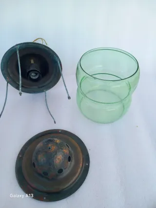 Lampadario Rame e Vetro Verde H39cm