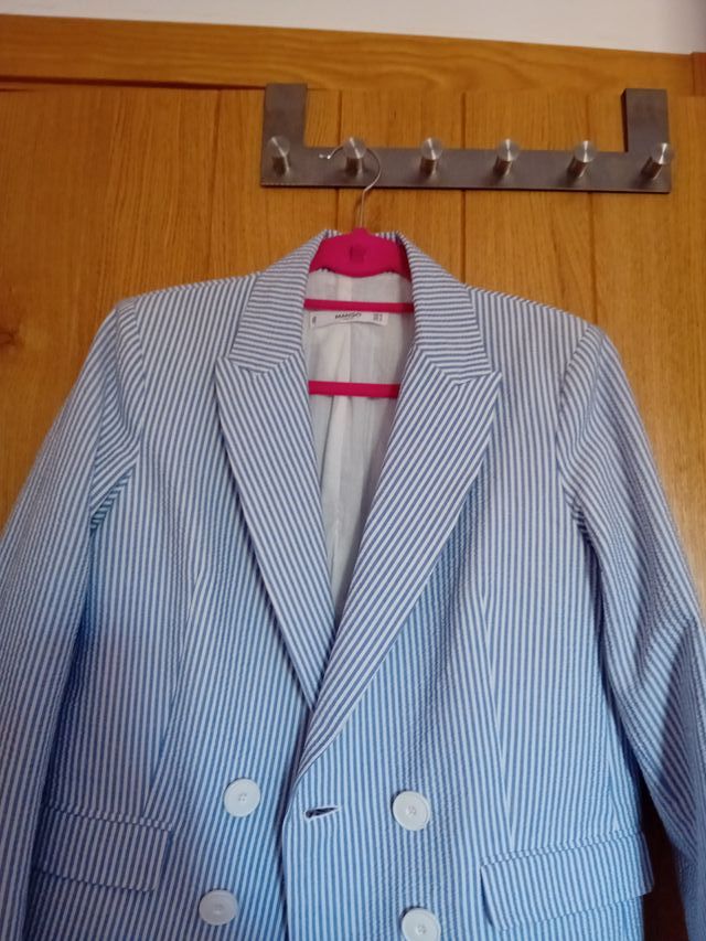 Blazer Mango Rayas Azul Blanco