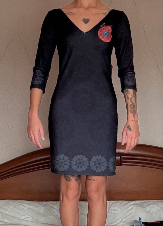 Vestido Desigual Negro Multicolor