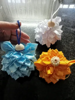 Anjos de Natal em Tecido Cetim (3 Unidades)