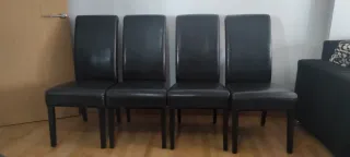 Juego de 4 Sillas Comedor Piel Negra