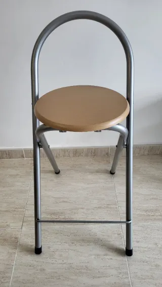 Taburete Plegable Madera y Metal Gris