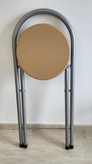 Taburete Plegable Madera y Metal Gris