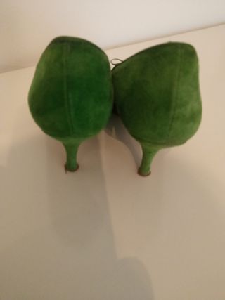 Zapato tacón  7cm Zara verde verano peep toe lazo