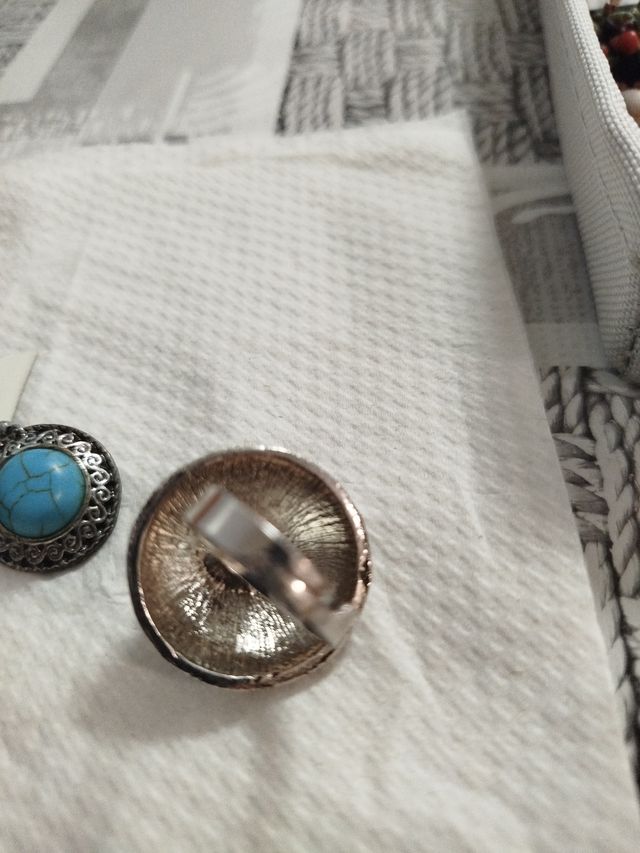 Conjunto pendientes y anillo plateado turquesa