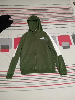Sudadera Puma Verde y Blanca Cremallera