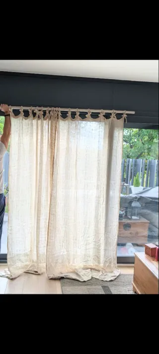 Cortina beige doble barra 180cm y 240 alto