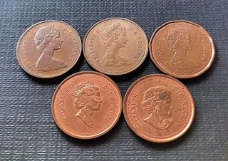 Monedas de Canadá 1 Centavo (5 piezas)