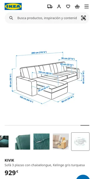 Sofá Kivik 3 plazas con chaiselong