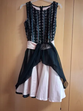 Vestido fiesta negro y rosa talla M