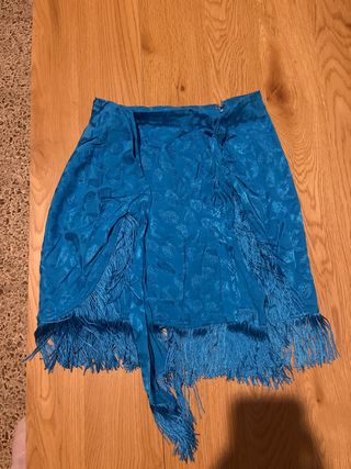 Falda Mango Azul con Flecos