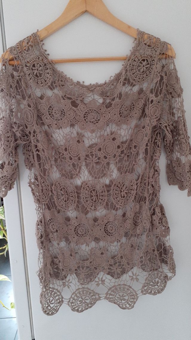 Jersey calado manga corta beige