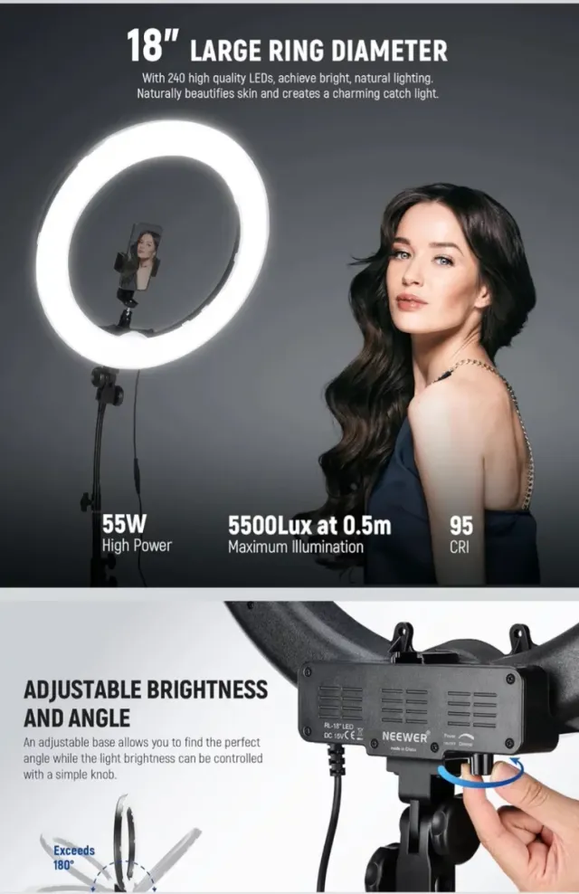 Aro de Luz Neewer 48cm 55W 5600K con Tripode