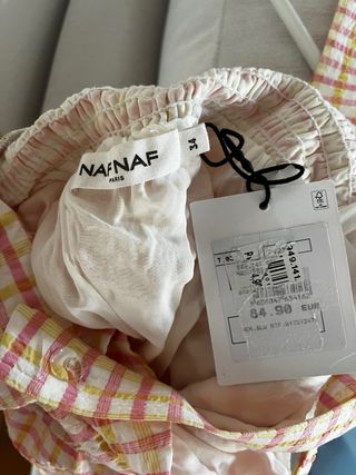 Vestido Naf Naf cuadros rosa y amarillo