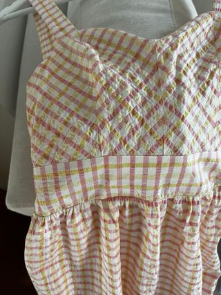 Vestido Naf Naf cuadros rosa y amarillo