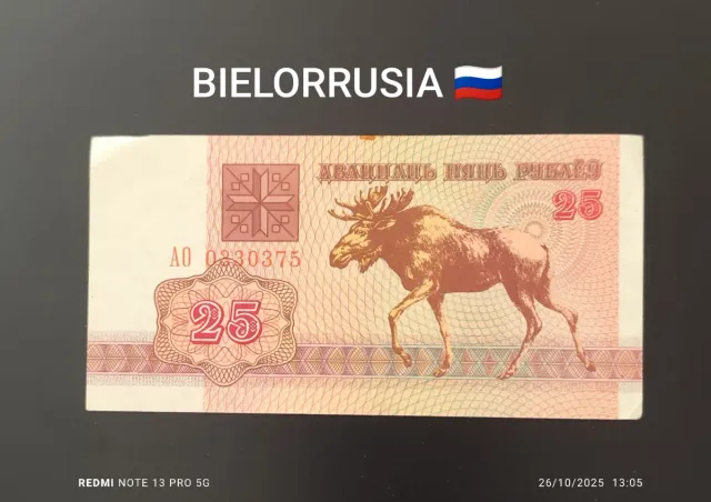 Billete 25 Rublos Bielorrusia (1992)