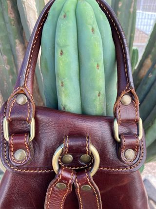 Bolso de cuero marrón tipo mochila