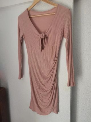 Vestido beige manga larga talla M