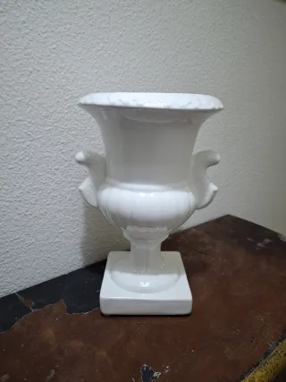 Copa Jarrón Cerámico Blanco con Asas
