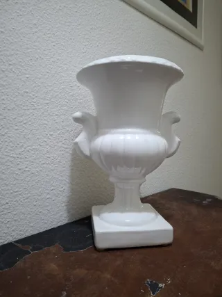 Copa Jarrón Cerámico Blanco con Asas