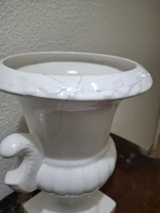 Copa Jarrón Cerámico Blanco con Asas