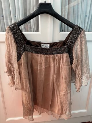 Blusa fiesta El Corte Inglés Talla 44 Beige/Marrón