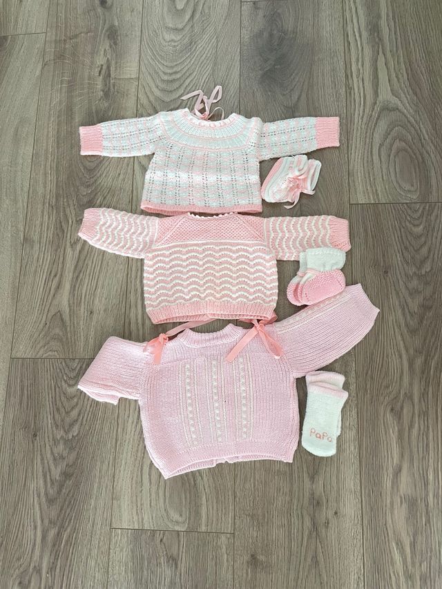 Conjunto Jerseys y Patucos Bebé Rosa y Blanco