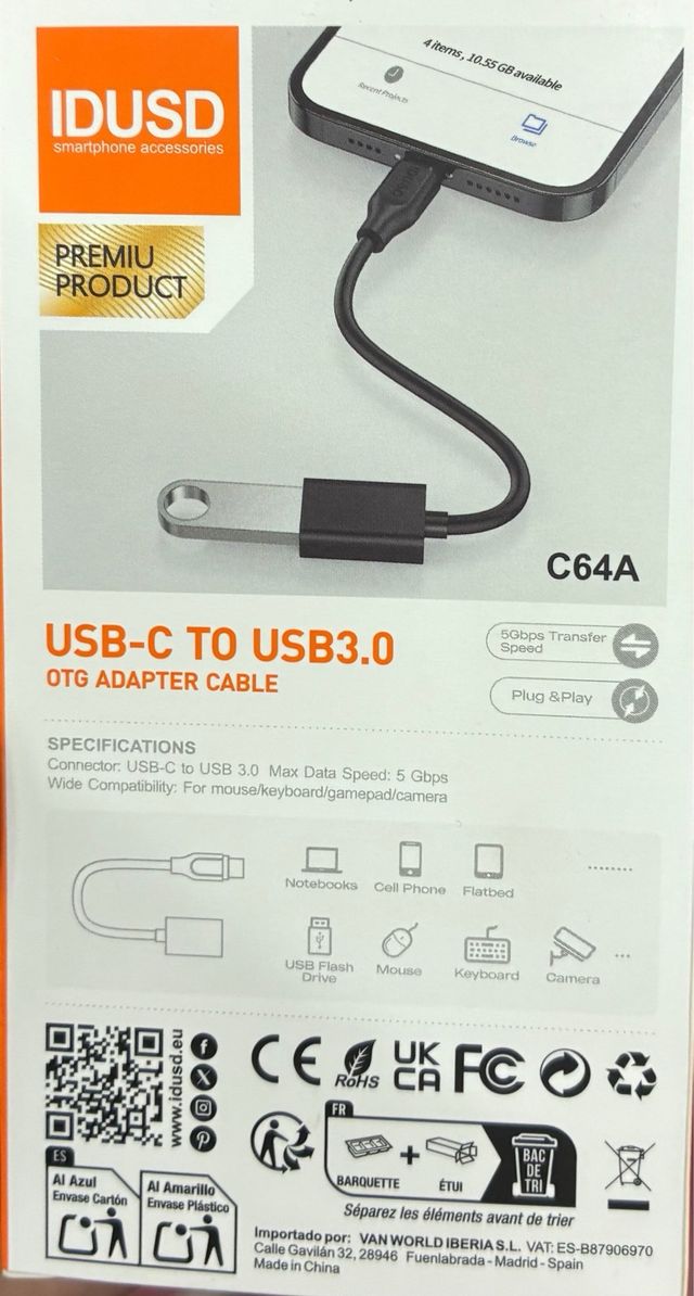 IDUSD C64A USB-C a USB 3.0 OTG Cable