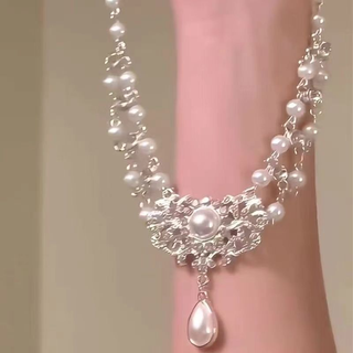 Collar choker perlas y cristales plata