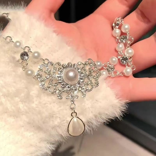 Collar choker perlas y cristales plata