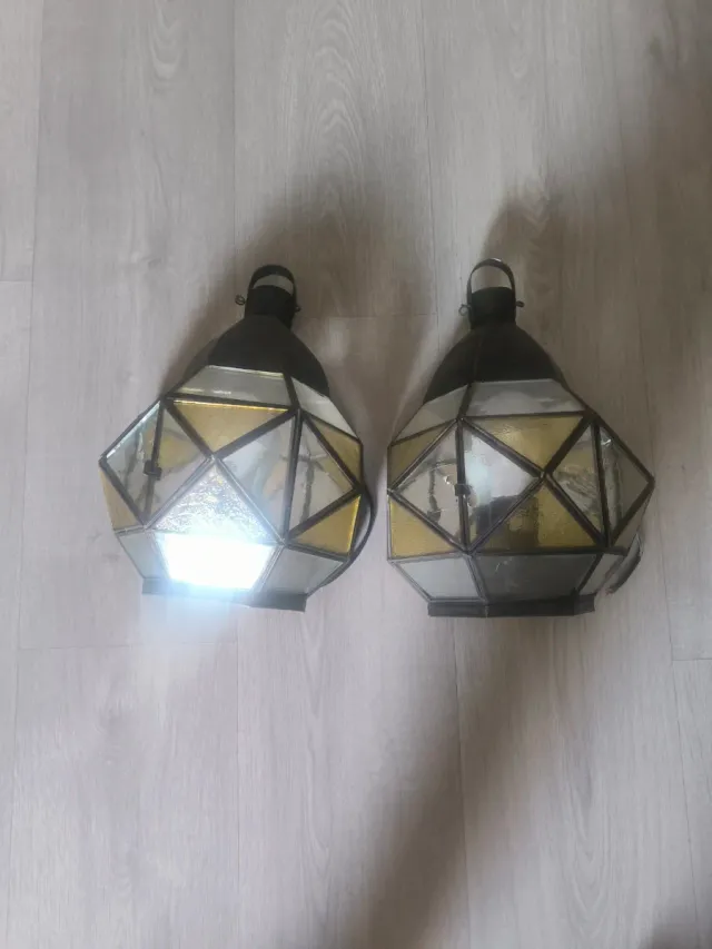 2 Faroles Decorativos Cristal y Metal