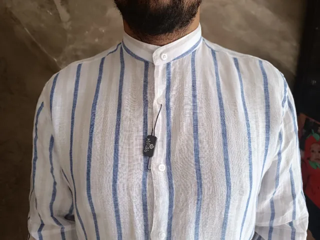 Camicia Luigi Fusaro Lino Righe Azzurro Bianco