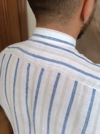 Camicia Luigi Fusaro Lino Righe Azzurro Bianco