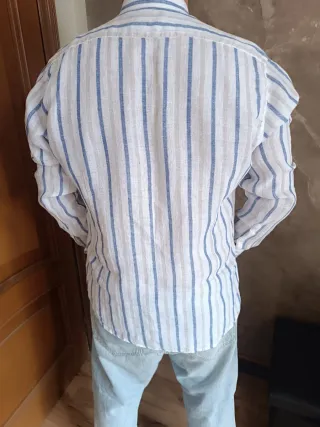 Camicia Luigi Fusaro Lino Righe Azzurro Bianco