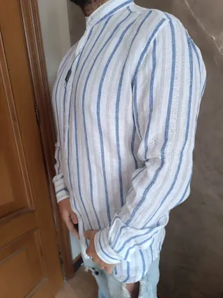 Camicia Luigi Fusaro Lino Righe Azzurro Bianco